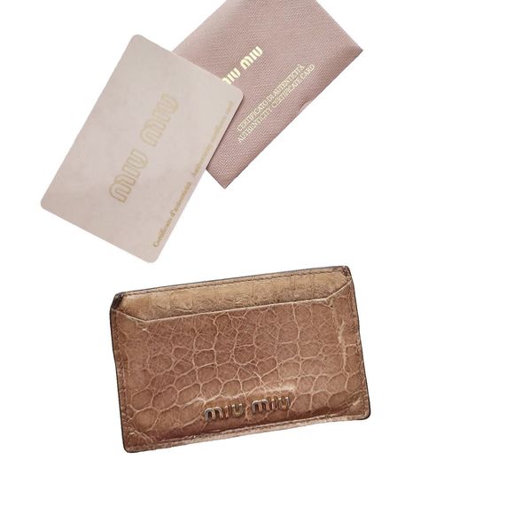 Miu Miu Handbags - Prada Miu miu Card Wallet Croc Embossed Leather Tan Beige Authentication Card